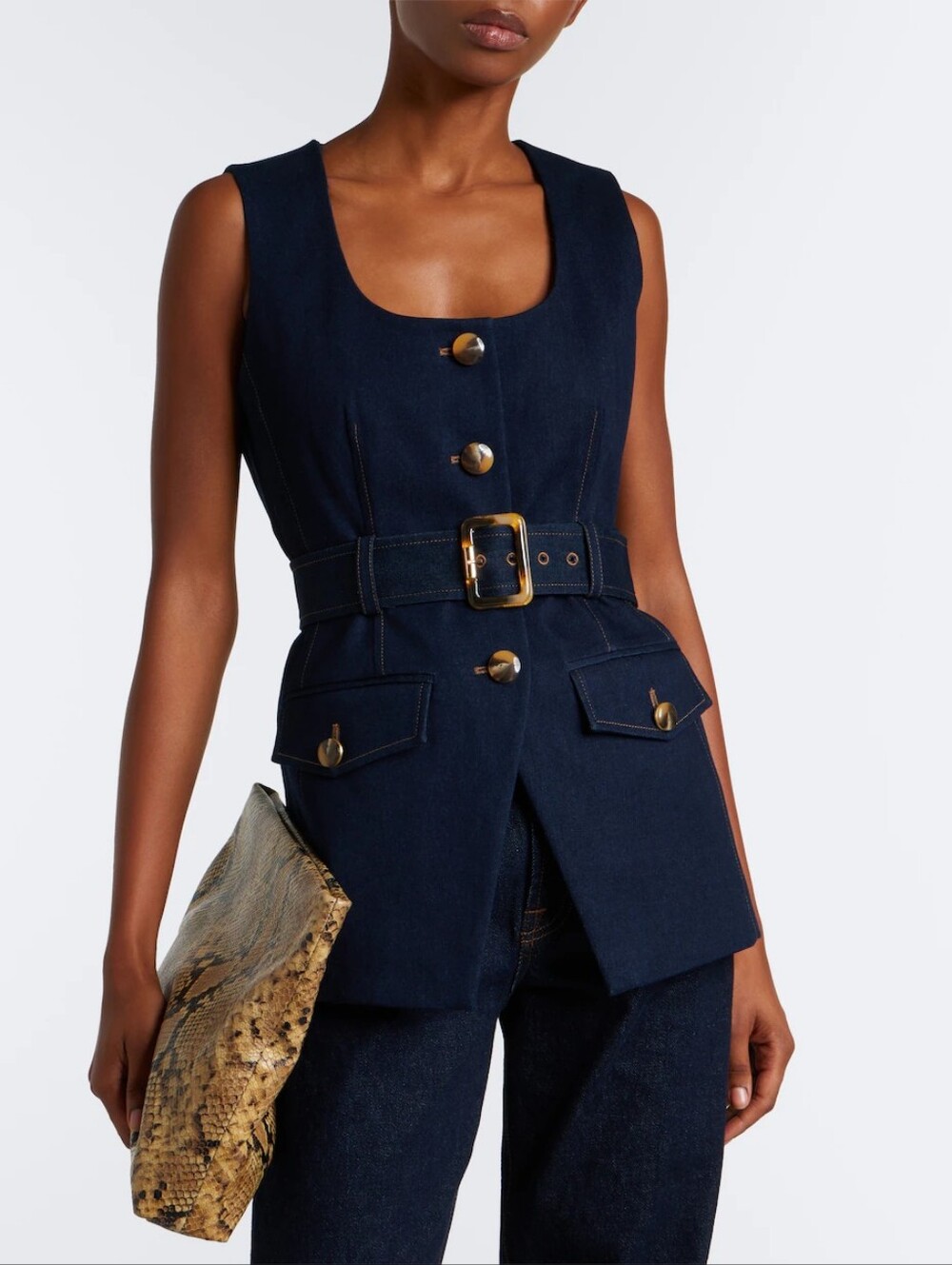 Veronica Beard Becker belted denim vest